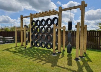 Tyre swings and climbing frame for kids at Mellowes playground Adventure centre for kids Meath