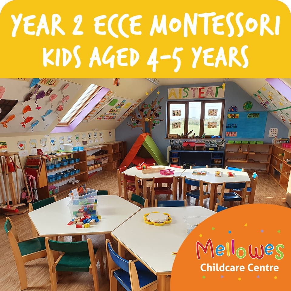 Mellowes Year 2 Montessori ECCE Playschool Kids aged 4 to 5 years yellow banner