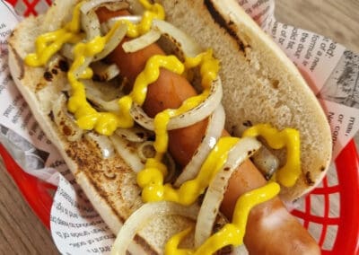 Hotdog hot food at Mellowes Adventure centre for kids Meath Ireland Summer 2024