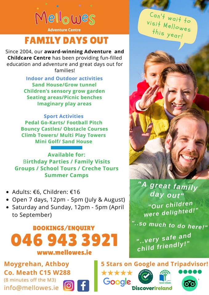 family days out at mellowes adventure centre 2022 Meath ireland