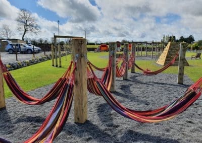 Hammocks for kids at Mellowes Adventure Centre outdoor playground Meath Ireland