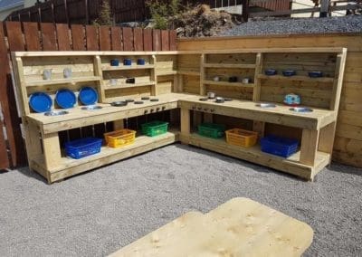 Outdoor kitchen play with mud stones and sand at Mellowes Adventure Centre for kids Meath