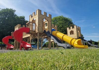 Mellowes Adventure Centre for Kids Wooden Castle with climbing frames and slides outdoor playground and activity centre